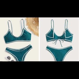 Whip Stitch Tie Back Bikini Swimsuit